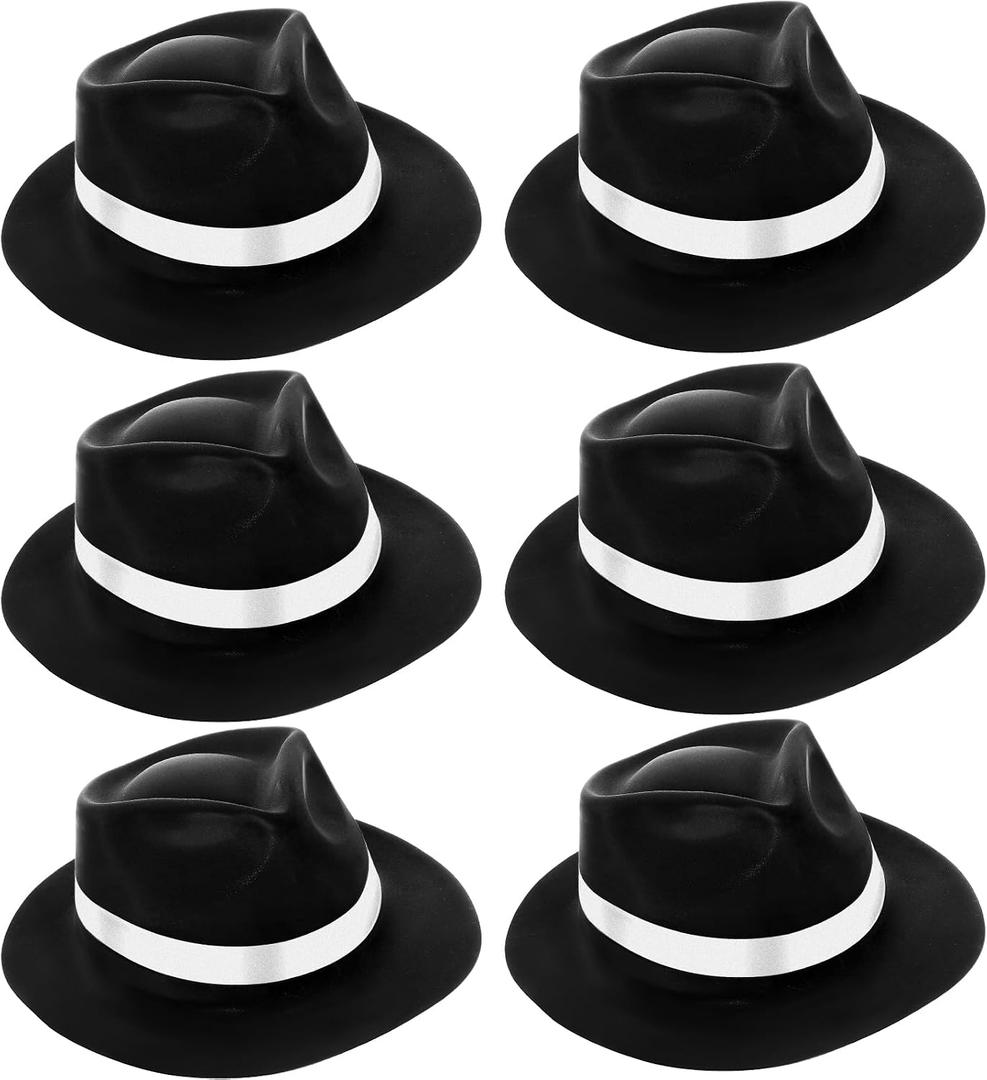 Jiuguva 6 Pcs Gangster Hat Plastic Gentlemen Hats Gangster Costume for Adult 1920s Accessories Party Decorations Men Women