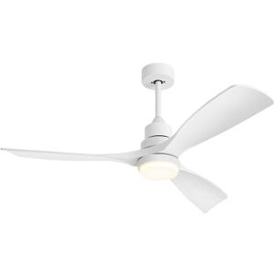 52 Inch Ceiling Fans with Lights Remote, White Ceiling Fans 3-Color Light, Timer, ETL Listed, 3 Downrods, 3 Blades, 6 Speed Modern Fan Quiet Reversible DC Motor for Patio Outdoor,52in,White