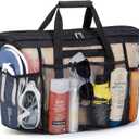 Lifewit Mesh Tote Bags for Women, Large Mesh Tote Bags with Zipper and Pockets, Lightweight Shower Caddy, Beach Essentials for Family, Pool Bag Basket for Women Vacation, Swimmers Black