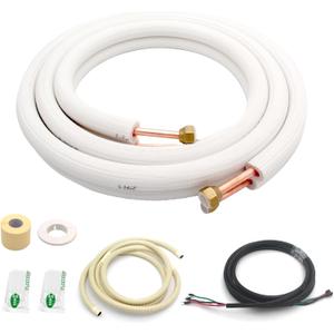 TAUROX 10FT Mini Split Line Set 1/4" & 3/8" O.D Copper Pipes Tubing and 3/8" White Thickened PE Insulation Coil, for Mini Split Air Conditioning or Heating Pump Equipment and HVAC with Flared Nuts. (10FT (1/4+3/8) with wire)