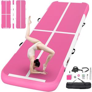 FBSPORT Inflatable Air Gymnastics Mat Training Mats 8 inches Thickness Gymnastics Tracks for Home Use/Training/Cheerleading/Yoga/Water with Pump, Rose, 13ftL*3.3ftW*8inH 
