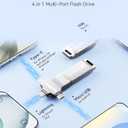 MFi Certified Photo Stick 128GB USB Flash Drive for iPhone, 4 in 1 External Memory Thumb Drive for Picture Video Saver and Backup, High Speed Memory Stick USB Drive for iPhone/iPad/Android/PC (Silver)