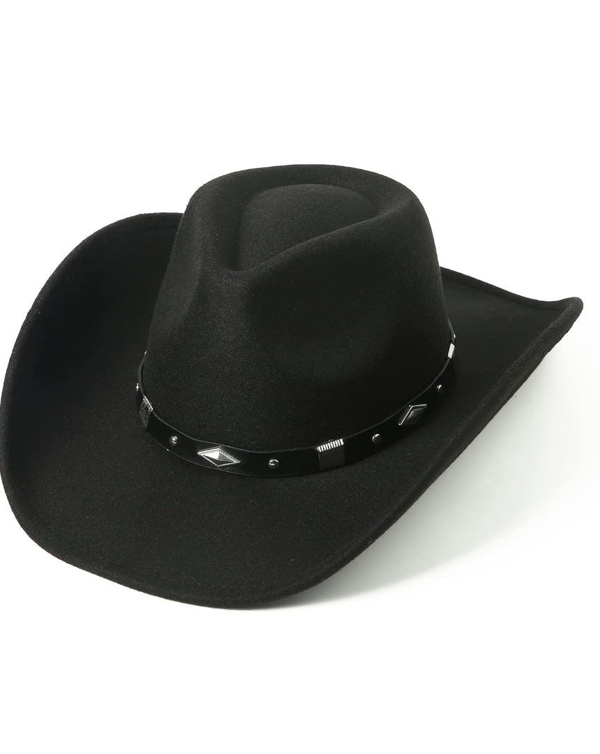 Lanzom Women Men Classic Felt Wide Brim Western Cowboy Cowgirl Hat with Belt Buckle M-L