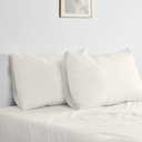 Bioweaves 100% Organic Washed Cotton Percale Weave Pillow Cases King Size GOTS Certified Queen Pillow Covers, Envelope Closure Set of 2, Marshmallow, Pillow Cases King - 20" x 37"