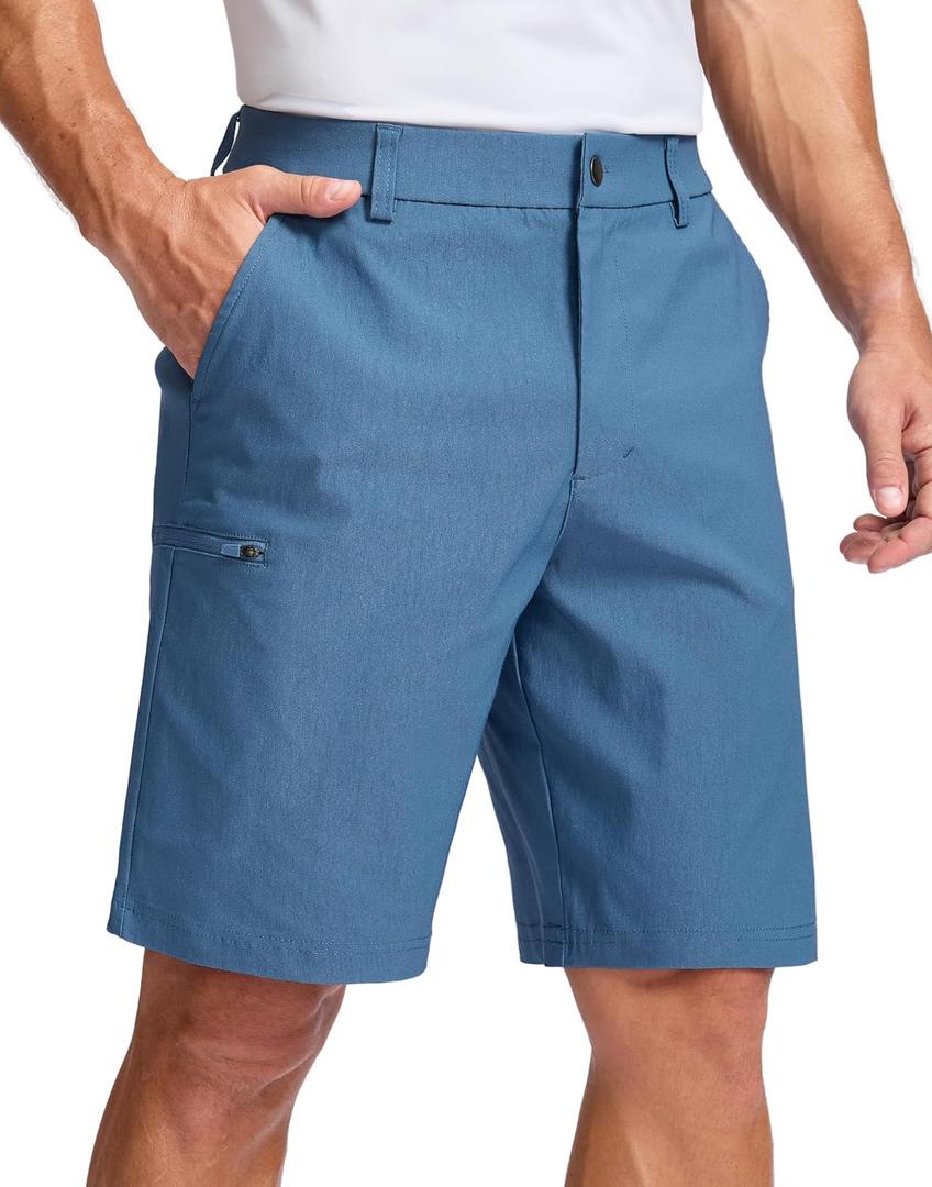 Pudolla Men's Casual Shorts 9 Inch Golf Shorts Stretch Dress Work Shorts for Men with 4 Pockets Quick Dry Lightweight (Slate Blue-9"-36)