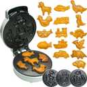 15 Mini Waffle Maker with Detachable Sets - Pancake Maker for Kids - Set Includes 5 Cars, 5 Animals, and 5 Dinosaurs - Non-stick Easy to Clean