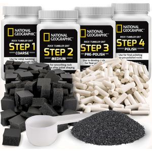 National Geographic Rock Tumbler Media  The Ultimate Rock Polishing Supplies Kit, 4 Stage Bulk Grit, 1.5 Pounds of Ceramic Pellets, GemFoam Polishing Tumbling Media