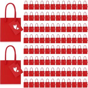 Sherr 100 Pack Mini Gift Bags Bulk, 4 x 2.75 x 4.5 Inches Paper Bags with Tags, Extra Small Paper Gift Boxes with Handles for Birthday, Party Favors, Weddings, small business(Red)
