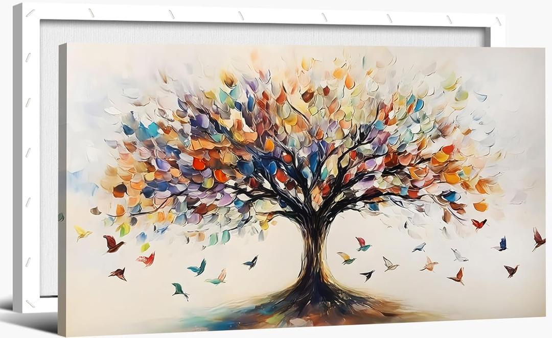 Large Tree of Life Canvas Wall Art Colourful Tree of Life Painting Picture Wall Decor plant abstract Print Artwork for Living Room Yoga Room Hotel Bedroom Home Decoration 16x32in framed