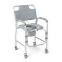 Medline Aluminum Padded Shower Chair Commode with 4 Locking Casters, 300 lbs. Capacity For Restroom, Bathroom & Wheelchair Transfer to Toilet, 1 Ct.