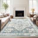 zesthome 8'x10' Area Rugs-Washable Rug for Living Room, Non-Slip Backing Rugs, Stain Resistant 8'x10' Rug for Bedroom, Ultra-Thin Low Pile Rugs, Vintage Large Home Decor (Blue/Ivory)
