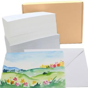 Watercolor Paper 140lb/300gsm, 100 Sheets Watercolor Cards with Envelopes, 4x6 Inch Water Color Postcards, Cotton Cold Press Non-Folded Thank You Card, Travel Watercolors Heavyweight White Art Paper