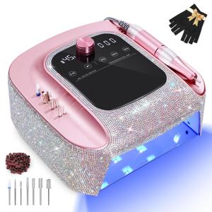2-in-1 Rechargeable Cordless UV LED Nail Lamp & Electric Nail Drill Kit with Auto Sensor, LCD Display,45000 RPM Professional Gel Nail Dryer Machine for Home Salon Use & Training Nail Art Practice