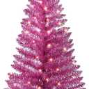 4ft Lighted Artificial Pink Christmas Tree, Not Pre-lit Pink Tinsel Pine Trees with Lights, Ideal for Ideal for Home, Office, and Xmas Party Dcor - Includes Stand