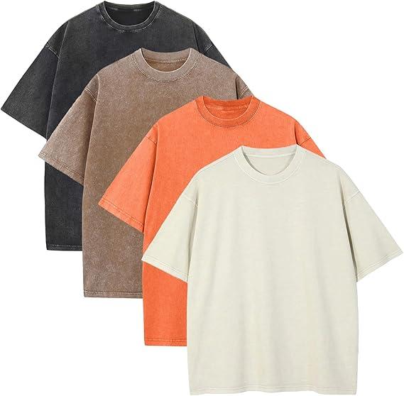 KEEPSHOWING Mens Oversized T Shirts Acid Wash Loose Fit Vintage Washed Tee Shirt Short Sleeve Streetwear Casual T-Shirts 4 Pack XL