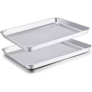 TeamFar Baking Sheet Set of 2, Baking Pans Tray Cookie Sheet Stainless Steel, Non Toxic & Healthy, Mirror Finish & Rust Free, Easy Clean & Dishwasher Safe (16inch)