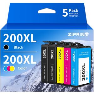 ZIPRINT 200 Ink Cartridge Remanufactured Ink Cartridge Replacement for Epson 200XL T200XL for XP-410 WF-2540 WF-2530 XP-310 XP-400 Printer (2 Black, 1 Cyan, 1Magenta, 1 Yellow) 200XL Ink Combo Pack