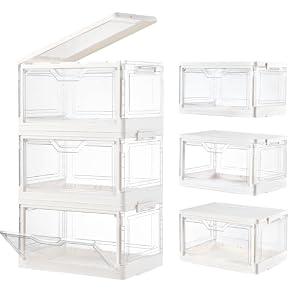 Freebat Stackable Plastic Storage Bins with Lids, Foldable Closet Organizers and Storage, 3 Drawer Storage Organizer，Clear Stackable Containers for Wardrobe, Bedroom, Office, Dorm