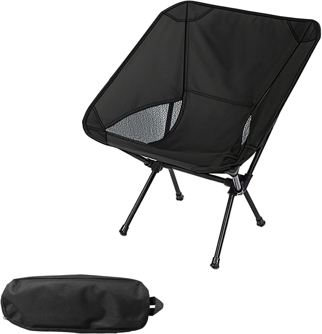 Wind Tour Portable Camping Chair Lightweight Foldable Outdoor Chair for Hiking Camp Backpacking Lawn Beach Fishing Picnic with Carry Bag (Black)