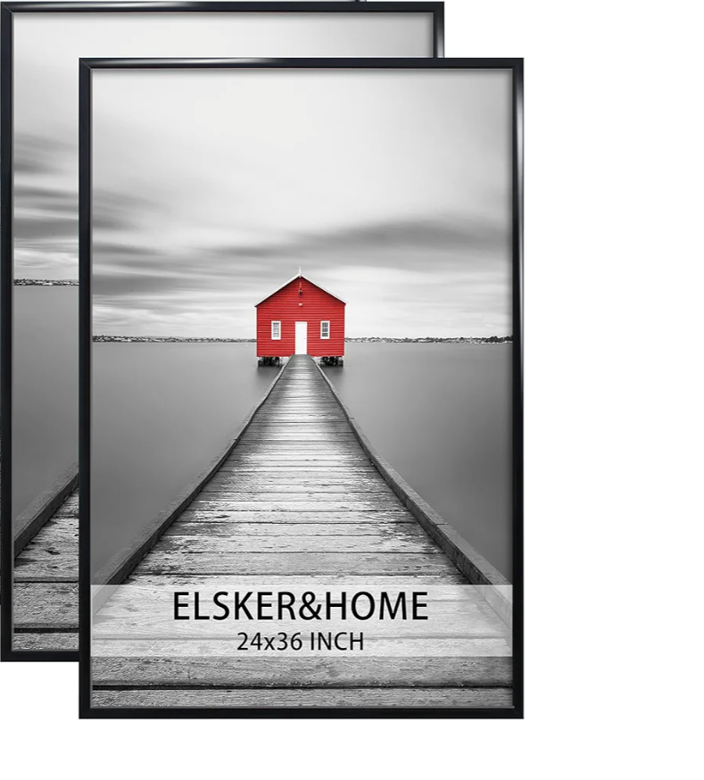 ELSKER&HOME 24x36 Poster Frame 2 Pack, Black Picture Frame for Horizontal or Vertical Wall Mounting, Sturdy and Scratch-proof