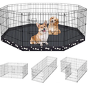 Dog Pen Pet Playpen Dog Fence Indoor Foldable Metal Wire Exercise Puppy Play Yard Pet Enclosure Indoor Outdoor 8 Panels 24 Inch with Bottom Pad (Bottom Cover Fence with Printing)