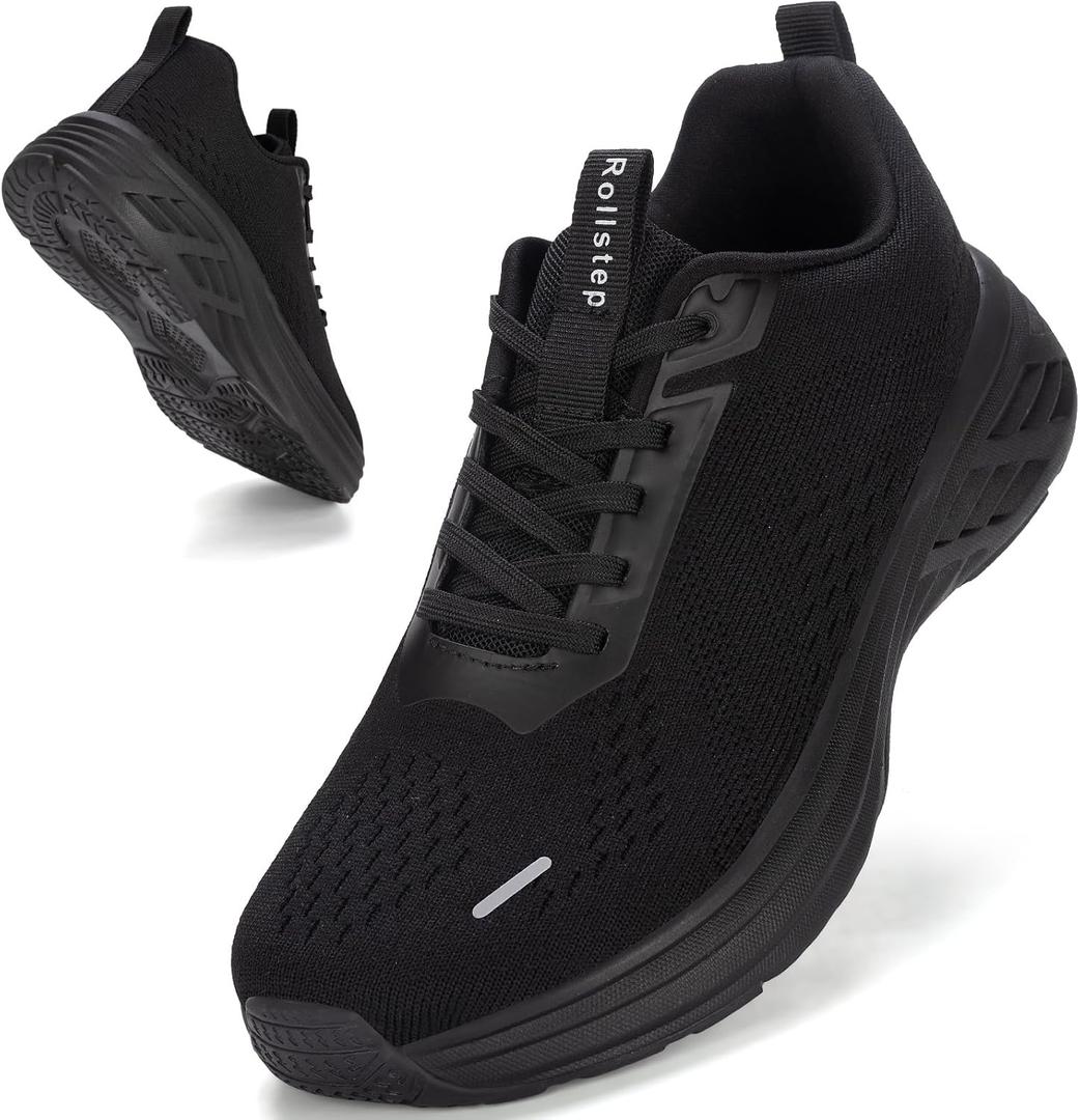 Wide Toe Box Shoes Women Sneakers Extra Wide Width Arch Support Non-Slip Tennis Athletic Ultralight Running Shoes for Women Walking Diabetic Plantar Fasciitis Footwear (8-8.5 Wide, All Black)