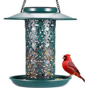 SWEETFULL Solar Bird Feeders for Outside Metal Outdoor Hanging,Wild feeders as Gift Ideas Lovers Garden Yard Patio Cardinals (Chew-Proof,Heavy Duty Weather Resistance 2LBs) (7.5"x 7.5")