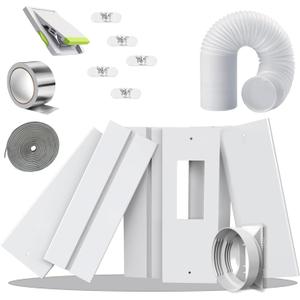 Gulrear 95"Sliding Door AC Vent Kit with  5.1"Extendable Hose Security Lock & Weather Stripping Universal 5.0/5.9 Inch Coupler for Sliding Glass/Window Portable AC Energy Saving Airtight Seal System (Max Height 95" with  5.1"Hose)