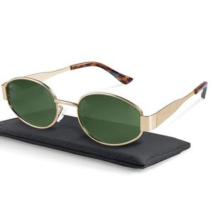 livho Retro Polarized Sunglasses - UV400 Protection, Oval Shape, Metal Frames - Matching Soft Case Inlcuded
