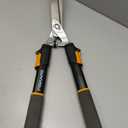 Fiskars Power-Lever Extendable Hedge Shears, Self-Sharpening Serrated Steel Blades for Clean Cuts, Handles Adjust 25"-33" for High Reach, Multiplies Leverage for 2x Power, 10" Blades, Orange/Black