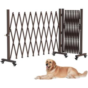 Expandable Driveway Gate with Casters, Portable Metal Folding Security Gate, 209" Wide Aluminum Garden Fence, Outdoor Dog Fence for Yard in Coffee, 41.34 * 216.54