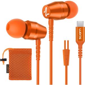 LUDOS OMNITONE USB C Headphones for iPhone 16 15 Pro Max Plus iPad Pro, USB-C Earbuds for Samsung Galaxy S24 S23 S22 S21 S20 A55 A54 A53, USB Type C Earphones - Orange