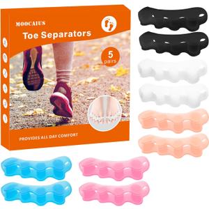 Toe Separators, 5 Pair Soft Gel Toe Spacers to Correct Bunions, Toe Stretcher for Therapeutic Relief from Plantar Fasciitis, Claw Toes,Hammer Toes, Foot Pain for Women & Men (5 in 1) (5color)