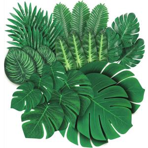 xinlong 78 Pcs 8 Kinds Fake Leaves Artificial Leaves Big Tropical Palm Leaves Monstera Leaf Faux Leaves for Safari Jungle Hawaiian Dinosaur Luau Party Table Decoration Wedding Birthday, Green