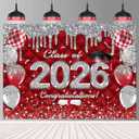 Red Graduation Backdrop Class of 2026 Photoshoot Background 2026 Congrats Grad Congratulations Party Decoration Banner Photo Props (red, 7x5FT(82 x 59 inch))