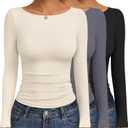 Ekouaer Long Sleeve Shirts Casual Basic Tees Boat Neck Tops (S)