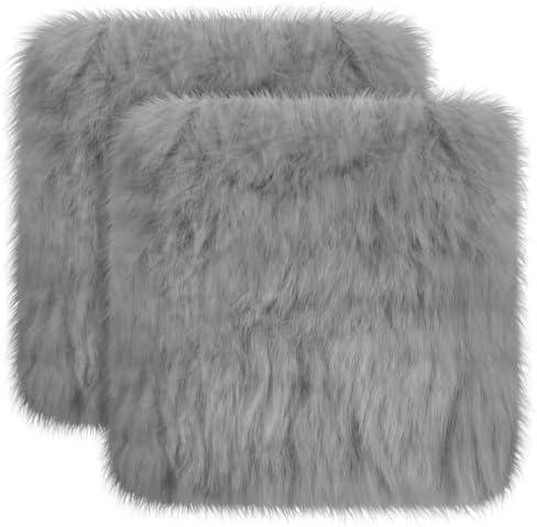 Drydiet 2 Pcs Natural Sheepskin for Bed Sores and Skin Imitation Wool Medical Sheepskins with Non-Slip Back for Pain Relief and Discomfort, Wool Seat Pad, 17 in x 17 in (Grey)