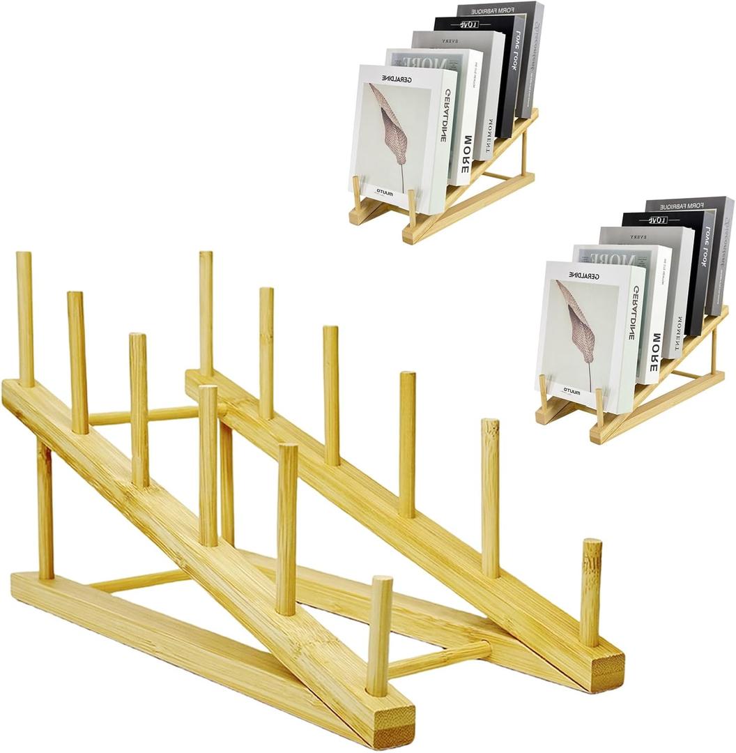3 Pcs Wood Book Stand for Display, Tabletop Book Display Puzzle Rack Easel Holder for Vendors, 5-Tier Portable Kids Bookshelf Counter Retail Display for Magazine Art Print