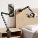 TELESIN Magnetic Phone Holder for Desk and Bed - Strong Magnetic - Tablet Stand Holder with Long Arm - 360 Freely Adjustable Rotation Base - Upgraded Silicone Clamp for iPhone, Android & IPad Series