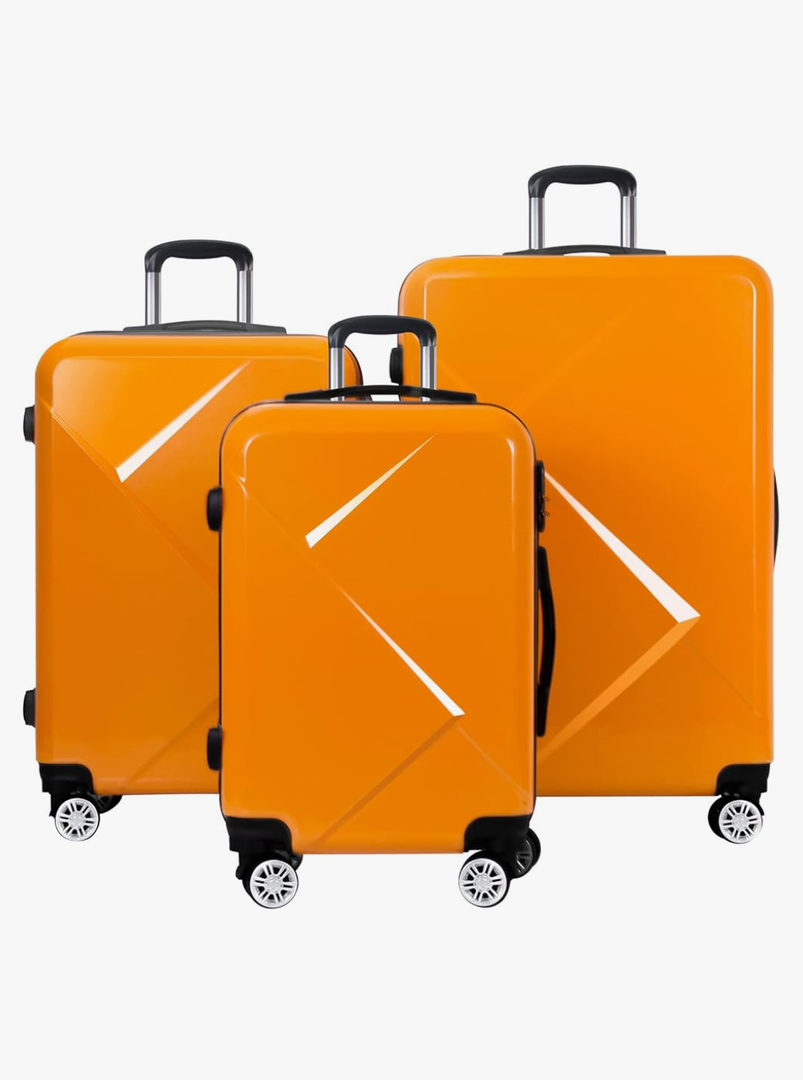 Luggage, PC+ABS Hardshell Lightweight Durable Spinner Wheels Suitcase, Orange, 3-Piece Set (20"/24"/28")