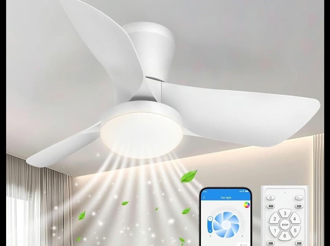 Ceiling Fans Lights with APP & Remote Control: 30 Inch Low Profile Ceiling Fans with Lights Reversible Small Flush Mount Ceiling Fan 3 Colors Quiet 6 Speeds Ceiling Fan for Bedroom Livingroom Kitchen
