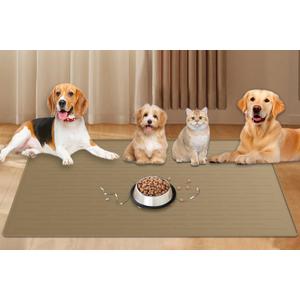 48"x32"(120cmx80cm) Largest Dog Food Mat, XXXL Waterproof Pet Feeding Mat for Floors, Silicone Dog Bowl Mat Tray for Food and Water, Light Brown