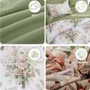Anibedding 7Pieces Pink Floral Comforter Set Queen Size, Soft Microfiber White Pink Bed in a Bag Comforter Set with Sheets for All Season