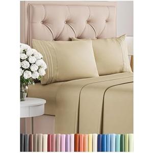 Cal King Size 4 Piece Sheet Set - Comfy Breathable & Cooling Bed Sheets Set - Hotel Luxury Bedding for Women, Men, Kids, Teens, Boys & Girls - Deep Pockets, Ultra-Soft, Wrinkle Free - Oeko-Tex - Beige