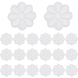 MECCANIXITY 20 Pcs Flower Iron-on Patches, 1.57 Inch Cute Flower Applique Patches Embroidered Sew on Patch for Clothing Jackets Backpack Shoes DIY Accessory Bags, White