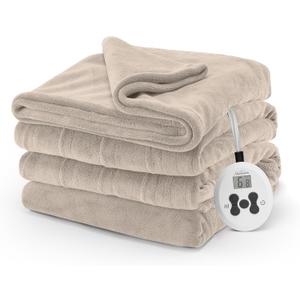 Sunbeam Electric Royal Luxe Microplush Heated Blanket, 12 Heat Settings, 12-Hour Selectable Auto Shut-Off, Fast Heating, Warm and Cozy, Mushroom, Full, 84" x 72"