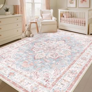 5x8 Washable Nursery Girls Low Pile Area Rug Pink Blue