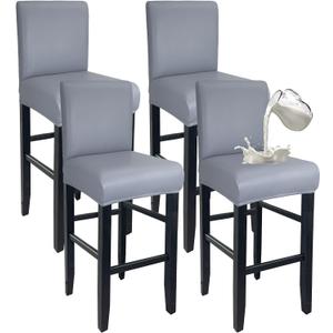 PU Leather Bar Stool Covers with Backs 100% Waterproof Bar Stools Covers Set of 4, Removable Stretch Barstool Slipcovers for Pub Cafe Dining Room (Grey)