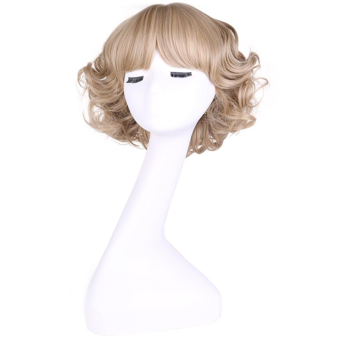 MAGQOO Ash Blonde Wigs for Women Girls Short Curly Wavy Fluffy Ash Blonde Wig Halloween Cosplay Costume Party Wig