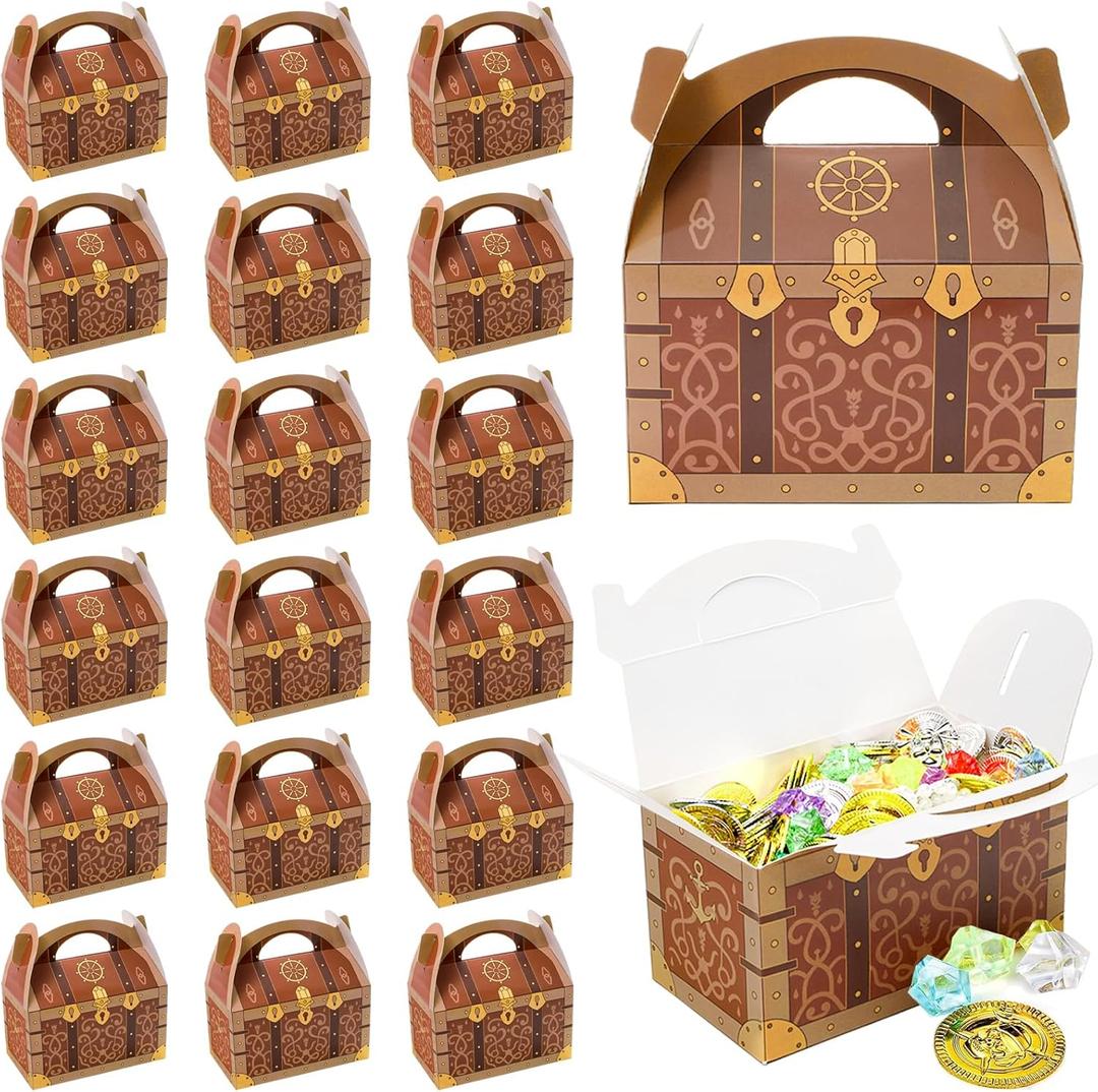 Bekith 36 Pack Pirate Treasure Chest, Gable Treat Boxes, Goodies Boxes Party Favor Boxes with Handles, Paper Gift Boxes Candy Decoration Box for Birthday Party Halloween, 6.3" x 3.5" x 3.5" Inch